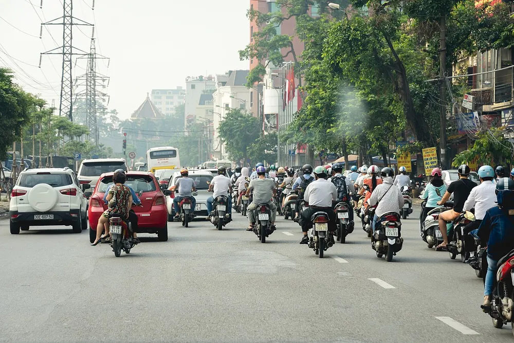 Motorbike traffic on a Hanoi street
