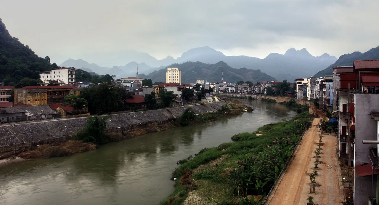 Hà Giang town on its river, ringed by karst mountains
