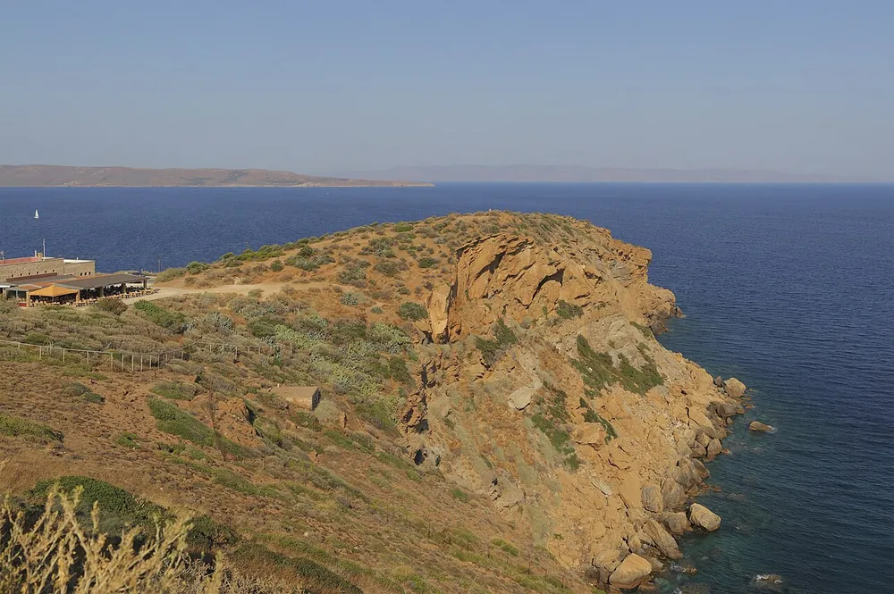 The headland at Cape Sounion, with the Aegean on three sides of it