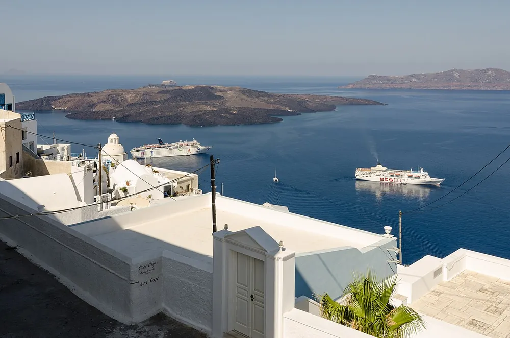 Whitewashed Fira above the Santorini caldera