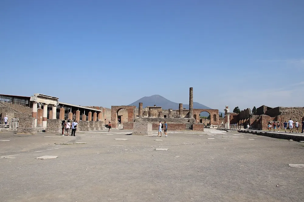 The forum at Pompeii, with Vesuvius behind it