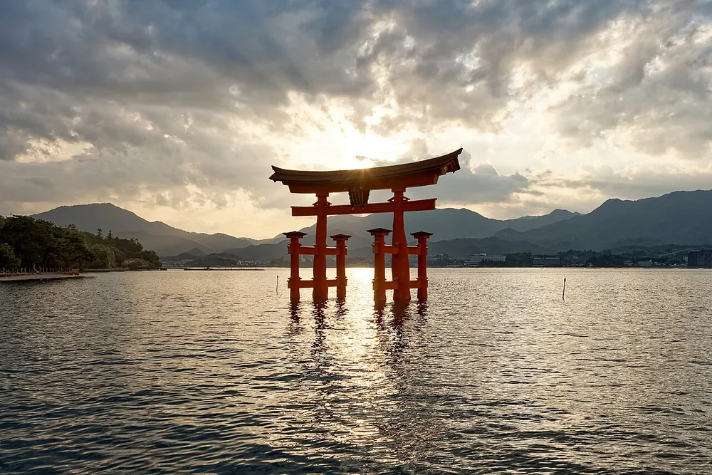 The floating torii of Itsukushima Shrine at sunset, Miyajima