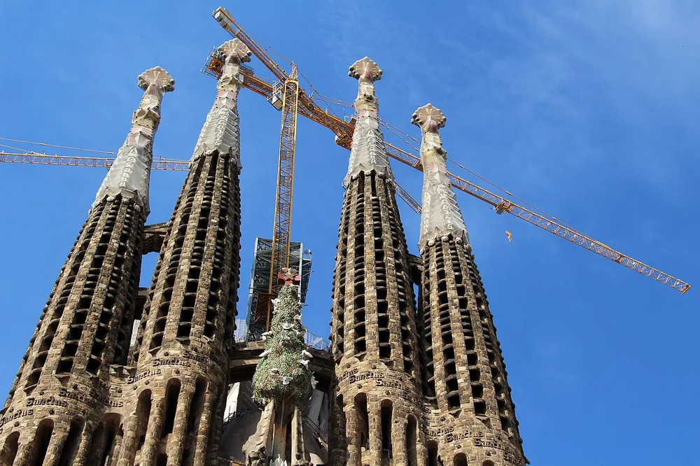 The Nativity facade spires of the Sagrada Familia, still under construction