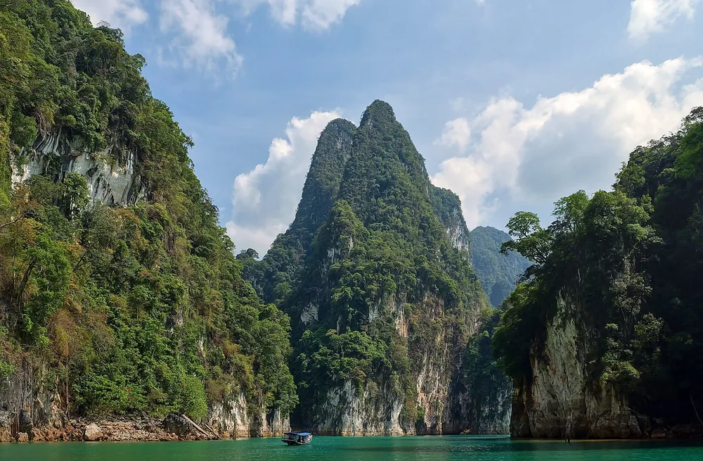 Limestone karsts rising straight out of Cheow Lan Lake, Khao Sok