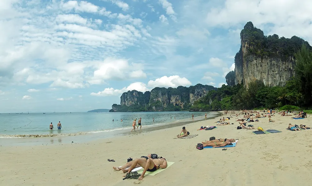 Railay beach beneath its limestone cliffs, Krabi